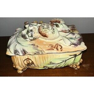 Vintage Fairyland Trinket Box Mid Century Ceramic Hand Painted Japan